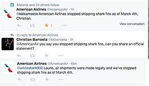 american airlines shark fish shippping ban
